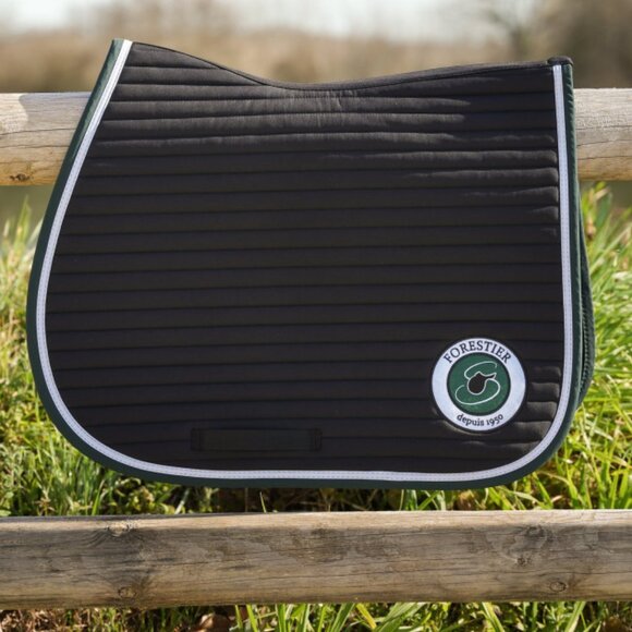 Forestier Dressage Saddle Pad Black with Green Trim - Picture 1 of 4